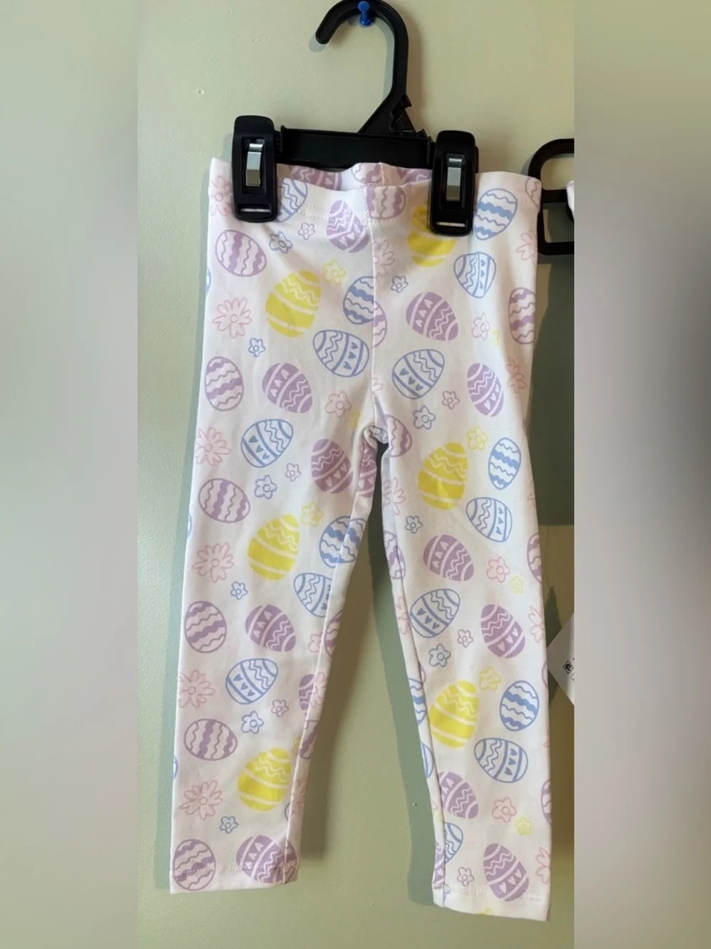 Kids Easter Egg Print Legging -Vivid White, Pastel Yellow, Blue & Purple Size 2T